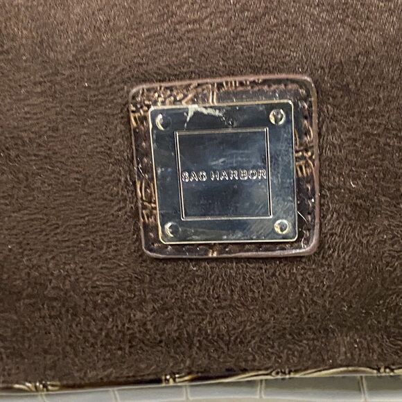 Sag Harbor Brown Lacquer Faux Crocodile Skin Handbag Purse Tote Silver Hardwear - Picture 2 of 15